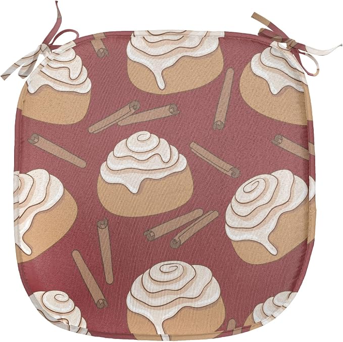 Lunarable Cinnamon Chair Seating Cushion, Digitally Generated Delicious Cinnamon Rolls Dessert Patisserie Themed, Anti-Slip Seat Padding for Kitchen & Patio, 16"x16", Pale Maroon and Cocoa