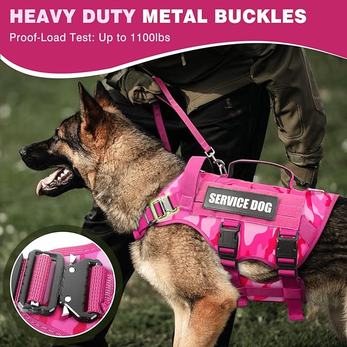 Service Dog Vest Harness for Medium Dog, Tactical Working MOLLE Vest with 10 Pet Patches, No Pull Heavy Duty Harness for Training Walking