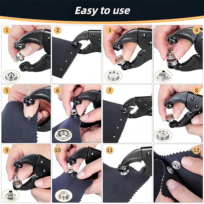 Metal Snap Pliers Set, Hand Snap Fastener Pliers Tool Set with 3 Dies & 60 Sets Stainless Steel Snaps, Heavy Duty Snap Button Setter Tool with Storage Bag for Boat Cover Canvas Leather