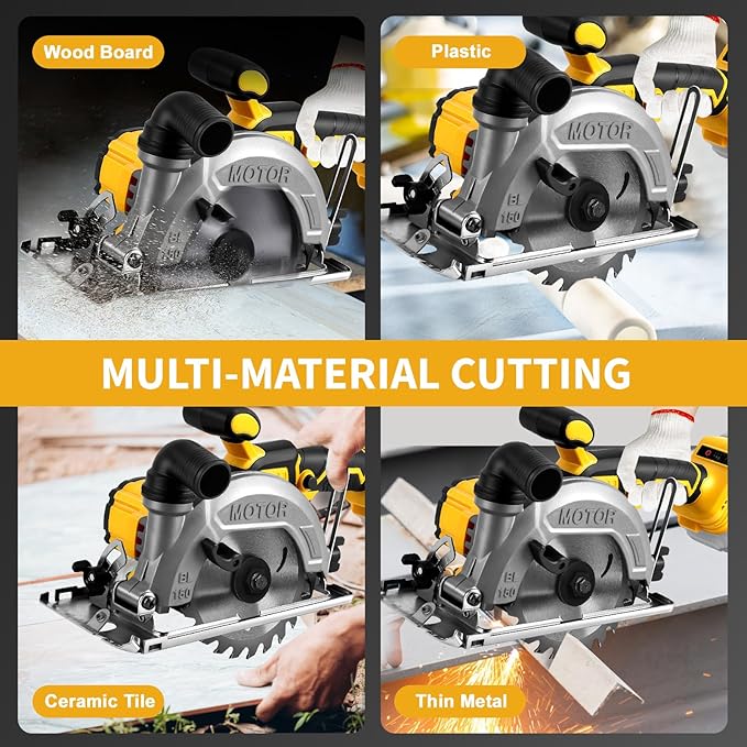 6 Inch Cordless Circular Saw for Dewalt 20V Battery (No Battery), Power Wood Saw with Brushless Motor, 0-45° Cutting Bevel, Max Cutting Depth 2"(90°), 1.3"(45°), Idea for Wood, Plastic, Soft Metal