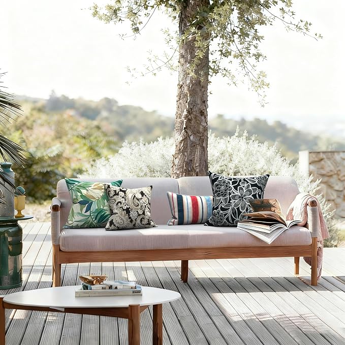 LVTXIII Outdoor Throw Pillows 16x16 Inch, Set of 2 Square Decorative Pillows with Inserts for Patio Furniture, Porch Chair, Garden Sofa, Paisley Black