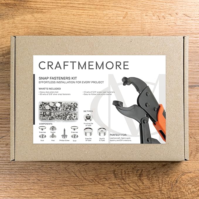 CRAFTMEMORE Heavy Duty Snap Fastener Kit, Adjustable Snap Setter Tool with 40 Sets Metal Snaps, Installation Tool for Boat Covers, Canvas, Tarps