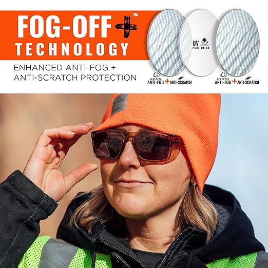Ergodyne Skullerz SIXTEN Safety Glasses with Side Shields, Anti Fog + Anti Scratch, ANSI z87.1 with Protective Microfiber Bag