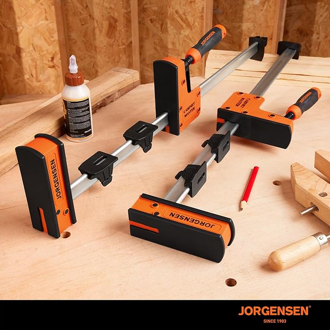 JORGENSEN 18-Inch Parallel Bar Clamp, Heavy-Duty Cabinet Master Clamp for Woodworking Glue-Up, 2200 lbs Force, Quick Release, Spreader Function, 2-Pack