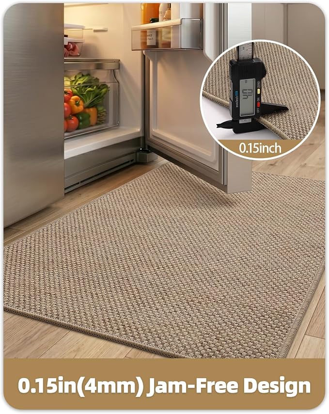 Color&Geometry Kitchen Rugs and Mats Non Slip Washable, Absorbent Woven Kitchen Runner Rug Easy to Clean Kitchen Floor Mats for in Front of Sink, Laundry Room, Hallway, 17”x79”, Dark Beige