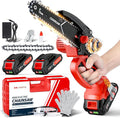 Mini Chainsaw- 6 Inch Electric Mini Chain Saw Cordless Battery Powered One-Hand Tree Trimming Saw with 2 Batteries, Portable Gardening Gadgets for Men, Unique Birthday Gifts (Red)