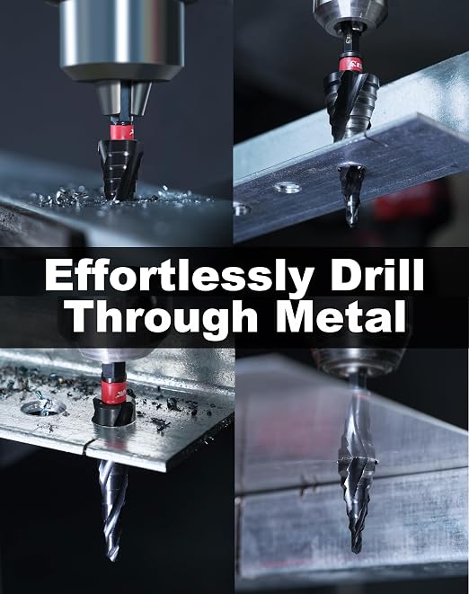 EZARC M35 Cobalt Step Drill Bit, Wear-Resistant AlTiN Coated Step Drill Spiral Flute Unibit Step Drill Bit (1/8"-1/2"), 1/4" Hex Shank for Metal, Stainless Steel, Aluminum, Plastic