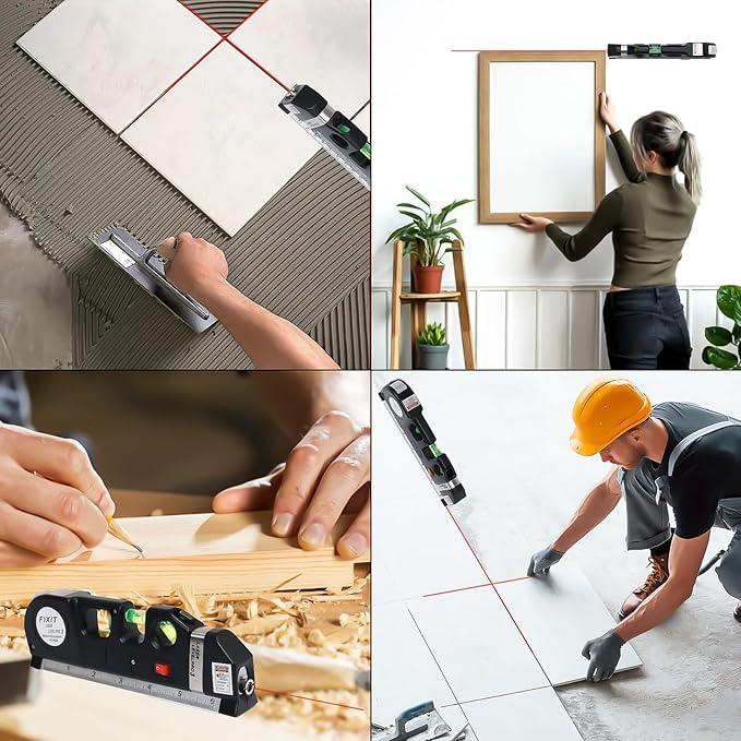 Laser Level Line Tool, Standard Cross Line Laser Leveler Beam Tool with Metric Rulers 8ft/2.5M, Multipurpose Laser Level Kit for Flooring & Tile Installation