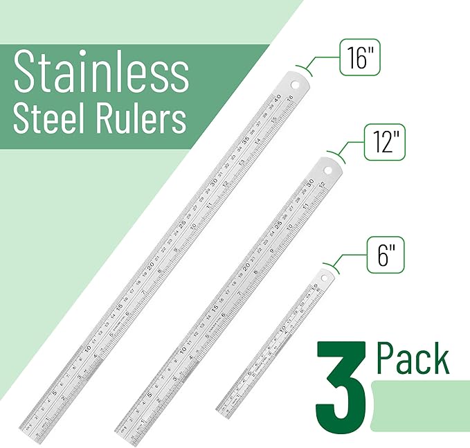 Mr. Pen- Metal Straight Edge Ruler, 3 pcs, 6", 12", 16", Stainless Steel Ruler Set, Imperial & Metric Measurements for Drawing, Home, Office, Engineering
