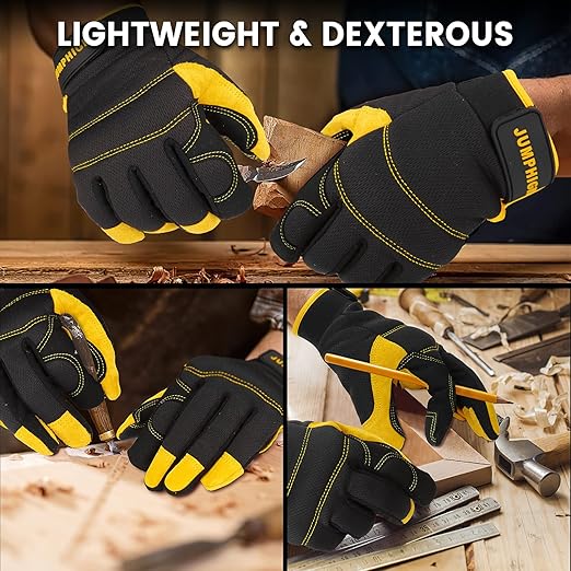 Mens Work Gloves, Synthetic Leather Mechanic Gloves, Utility, Touchscreen, Multipurpose, Construction, Warehouse, Truck Driving (L)
