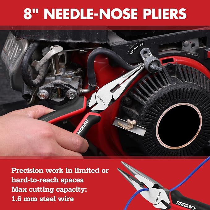 ARROW 6PCS Pliers Set, Carbon Steel Pliers Kit with Storage Pouch | 8" Long Nose, Diagonal Cutting, Linesman, Slip Joint, 8" & 10" Groove Joint, Non-Slip Handle, DIY, Home Repair & Maintenance