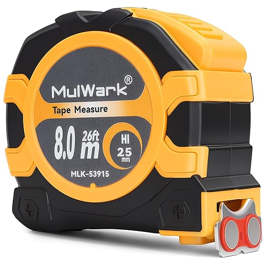 MulWark 26ft Metric Tape Measure, Double Secure Blade Lock Tape Measure Retractable with Stop Button, Both-Side Metal Blade, Magnetic Hook for Construction, Carpenter, Architect, Woodworking