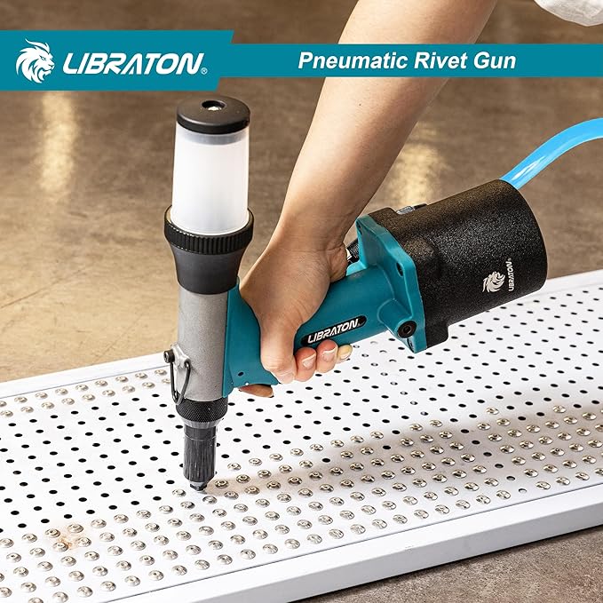 LIBRATON Pneumatic Rivet Gun Kit, Heavy Duty Air Riveter Tool 3/32", 1/8", 5/32", 3/16" with 200 Rivets, Air Hydraulic Pop Rivet Gun for Automotive Repair, Self-Suction Design