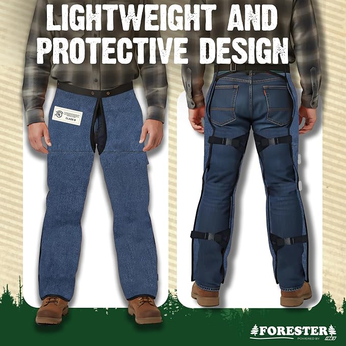 FORESTER Chainsaw Chaps for Men & Women | Apron-Style Chaps with Pocket & Adjustable Waist | Chainsaw Safety Equipment