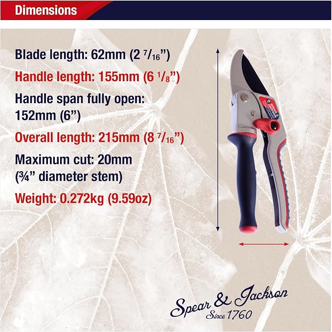 Spear & Jackson Razorsharp Ratchet Anvil Pruners with Twist Handle, Ergonomic High-Carbon Steel Blades for Effortless Pruning