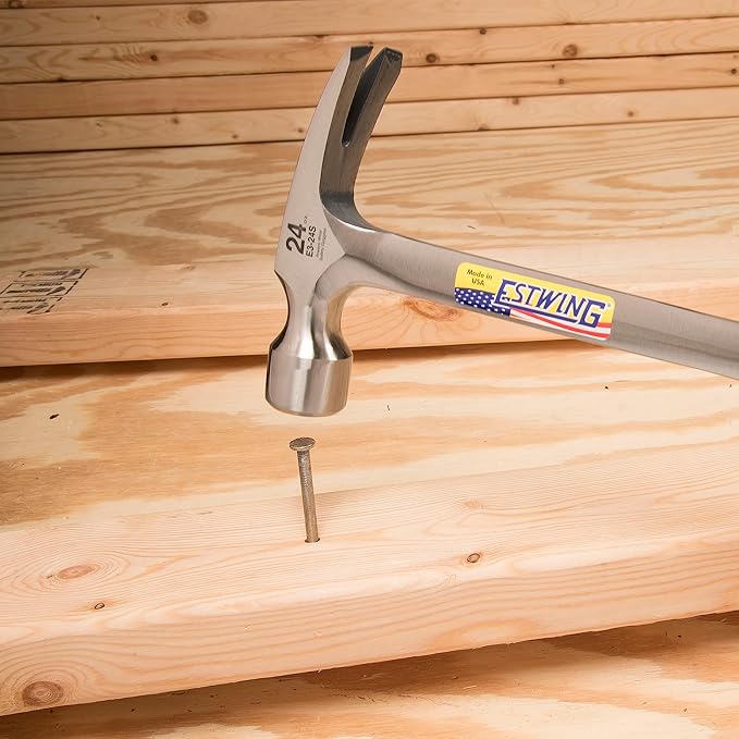 ESTWING Framing Hammer - 24 oz USA Made Long Handle Straight Rip Claw Hammer with Smooth Face & Shock Reduction Grip - E3-24S