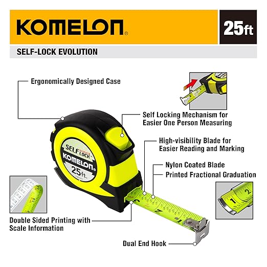 Komelon 25' Self Lock Hi-Vis Speedmark Tape Measure