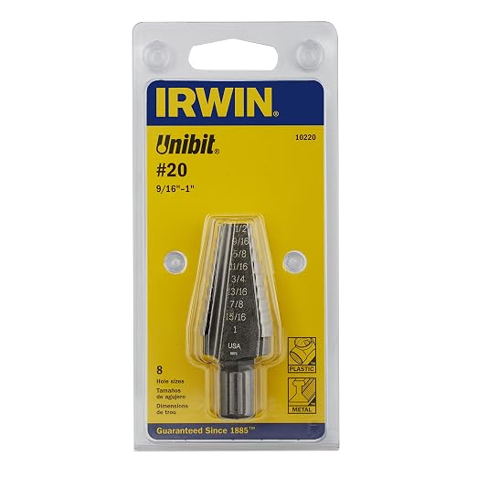 Irwin Tools Unibit #20 9/16-Inch to 1-Inch Step-Drill Bit, 1/2-Inch Shank (10220)
