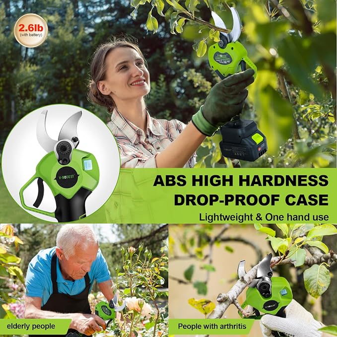 Cordless Electric Pruning Shears, 1.6-Inch Cutting Diameter Battery Powered Pruner with LCD Display, 900W Brushless Motor, 2 x 2.0Ah Batteries for Garden Branch Cutting