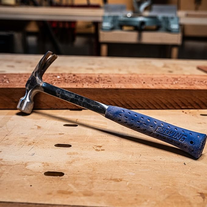 ESTWING Framing Hammer - 22 oz USA Made Long Handle Straight Rip Claw Hammer with Milled Face & Shock Reduction Grip - E3-22SM