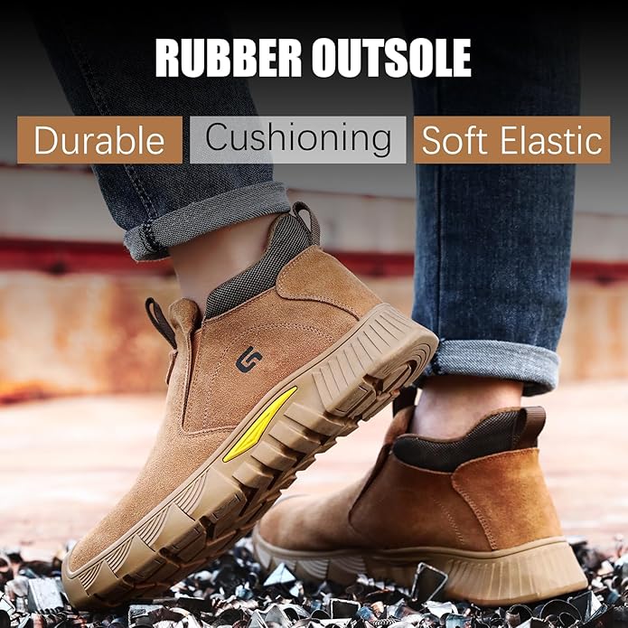 GLANOUDUN Welding Work Boots for Men Slip on Steel Toe Shoes for Men Indestructible Steel Toe Boots Welder Men's Working Shoes Fireproof Safety Footwear for Construction Men's Work & Safety Footwear