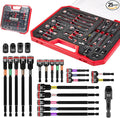 Geinxurn 25Pieces Magnetic Nut Driver Set for Impact Drill Metric and SAE Sizes with Plastic Tool Box Storage, Built for Professional & DIY Projects