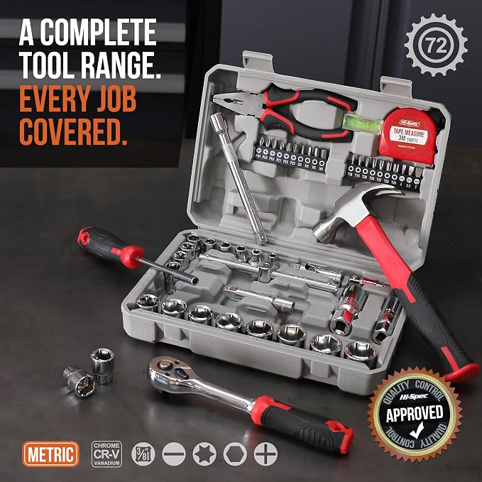 Hi-Spec Home Garage Mechanics DIY Tool Kit Metric Sockets Ratchet Wrench