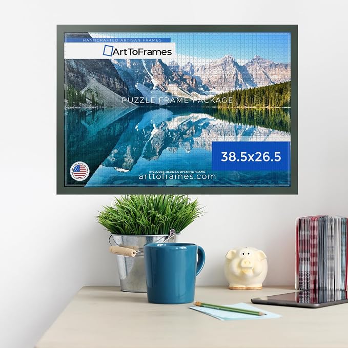 ArtToFrames Puzzle Frame for Buffalo Games 1500, 2000 Piece Jigsaw Puzzles, 38.5x26.5 Inch (98x67 cm), Fern Green Engineered Wood with Economy Acrylic, Ready to Hang Puzzle Display