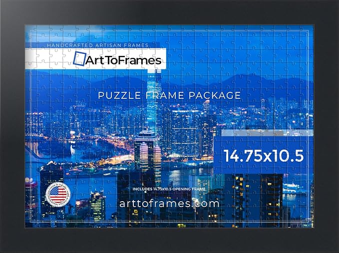 ArtToFrames Puzzle Frame for Buffalo Games 48, 72, 100 Piece Jigsaw Puzzles, 14.75x10.5 Inch (37x27 cm), Soft Black Engineered Wood with Regular Glass, Ready to Hang Puzzle Display
