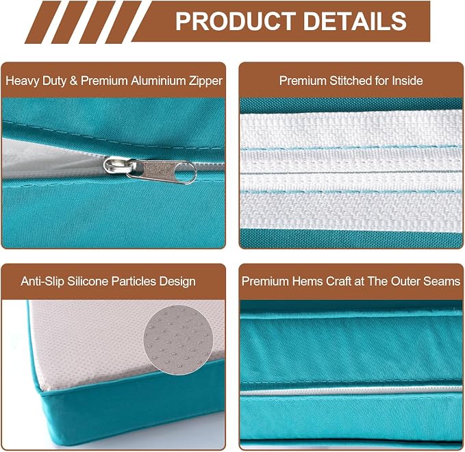 14 Piece Outdoor Patio Cushion Covers Replacement, Waterproof Outdoor Furniture Cushion Covers, Fit 7 Pcs 6 Seater Wicker Rattan Patio Conversation Sofa Set,Lake Blue,25.6x25.6