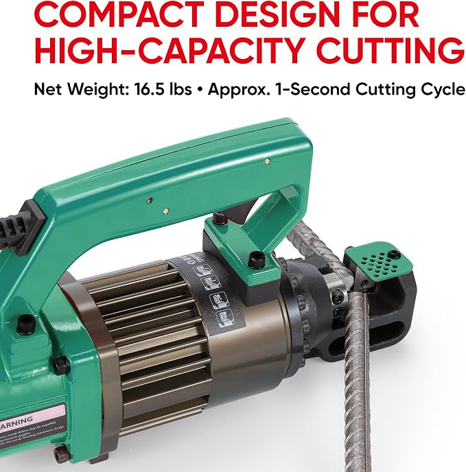 Electric Hydraulic Rebar Cutter, 1000W 120V Corded, Portable Steel Bar Cutter, 5/8" (#5) 4-16mm Capacity,Cutting Speed 1s, Lightweight 16.5 lbs, Model PC-16 (Green-16)
