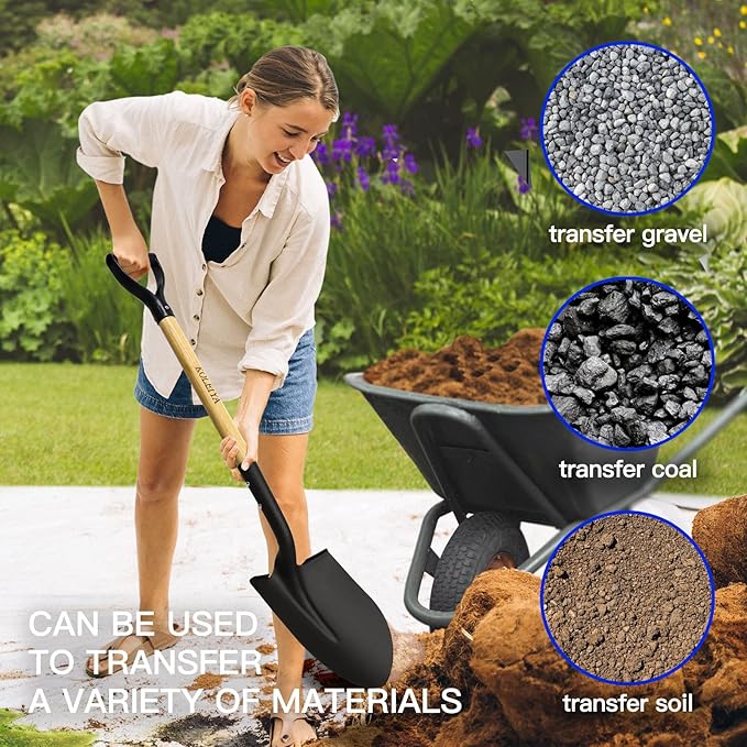 KOLEIYA 41 Inch Round Point Shovel for Digging,Heavy Duty Garden Shovel with D-Handle,Wooden Handle,Ideal for Gardening,Landscaping,Beach,and Snow Removal