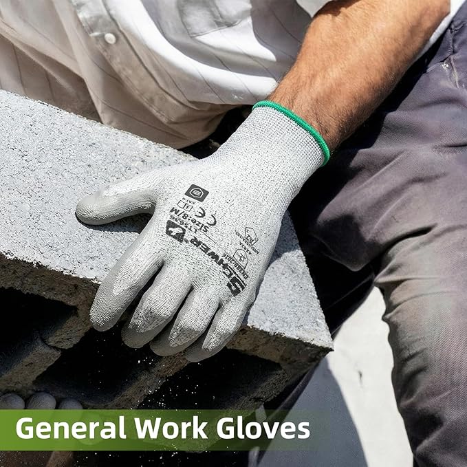 Schwer Safety Work Gloves with Certified Level 6 Abrasion Resistance, ANSI A2 Cut Resistant Gardening & Fishing Gloves with Grip, General Working Gloves for Construction, Mechanic, LT5636, S
