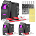 Nilight 3 Pack Rocker Switches with Night Glow Stickers On Off 5 PIN SPST LED Switch Pinkish Purple Backlit 12V/24V for Cars Trucks RVs Boats Auto Motorcycles