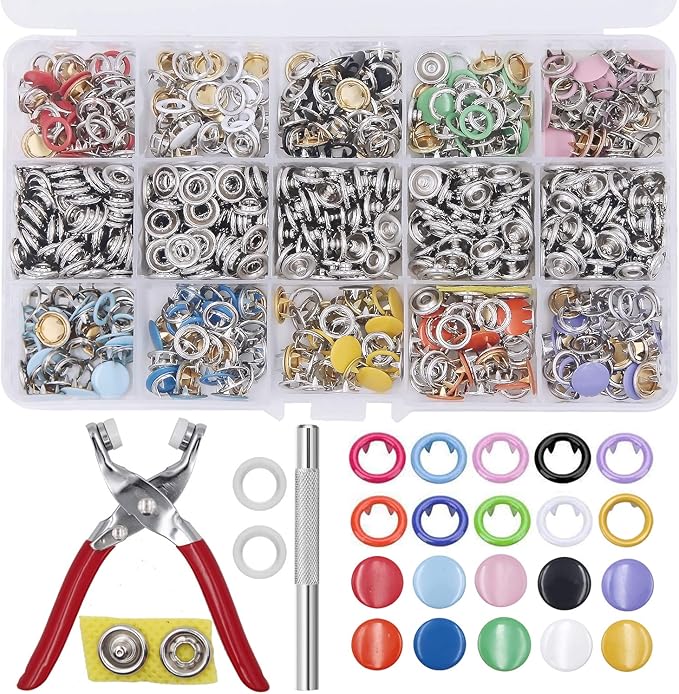 EuTengHao 804Pcs Snap Fasteners Tool Kit Hollow and Solid Metal Prong Snaps Buttons with Setting Tool for Clothing Crafting Sewing,Leather Snaps Buttons for Jeans Wears Bags(200 Sets,10 Colors,9,5mm)