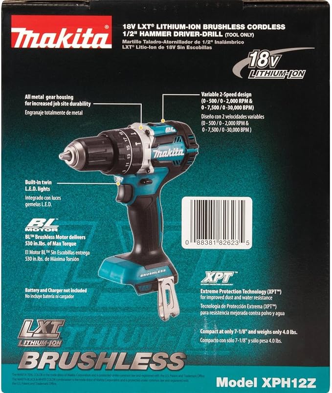 Makita XPH12Z 18V LXT Lithium-Ion Brushless Cordless 1/2 inches Hammer Driver-Drill (Renewed)