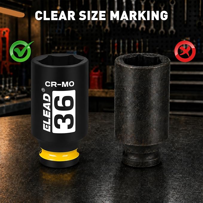 ELEAD 36mm Socket 1/2" Drive Deep Impact Socket, Metric 6 Point 1/2-inch Drive Impact Axle Nut Sockets, CR-MO Nut Socket Set, Oil Filter Sockets, Tools for Easy Removal of Axle Shaft Nuts