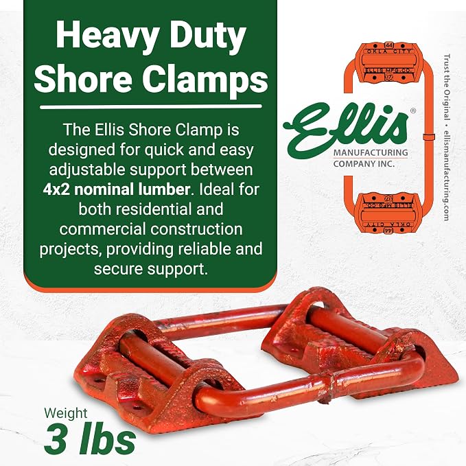 Ellis Shore Clamps - 4x2 Lumber Size, Adjustable Support System, Durable & Secure, Long-Lasting for Woodworking
