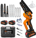 8" Mini Chainsaw Cordless, 1200W Brushless Electric Chain Saw with 2x 4000mAh Batteries & 6 Chains, 2-in-1 Dual Bar (8" & 6") Battery Powered Chainsaw, for Tree Trimming (Orange)