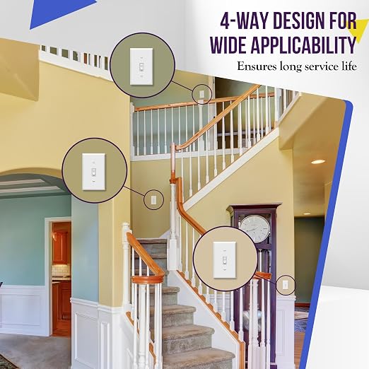 ENERLITES 4-Way Toggle Light Switch, Four Way, Side Wiring, Copper Wire Only, Grounding Screw, Residential Grade, 15A 125VAC 60Hz,UL Listed, 84150-W, White
