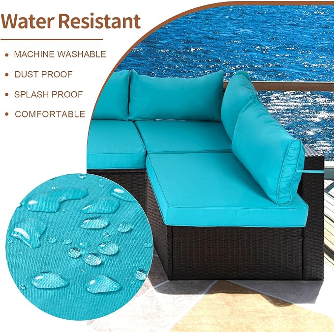 14 Piece Outdoor Patio Cushion Covers Replacement, Waterproof Outdoor Furniture Cushion Covers, Fit 7 Pcs 6 Seater Wicker Rattan Patio Conversation Sofa Set,Lake Blue,25.6x25.6