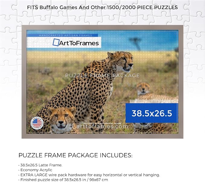 ArtToFrames Puzzle Frame for Buffalo Games 1500, 2000 Piece Jigsaw Puzzles, 38.5x26.5 Inch (98x67 cm), Latte Engineered Wood with Economy Acrylic, Ready to Hang Puzzle Display