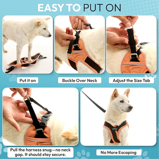 Gooby Escape Free Easy Fit X Step-in Dog Harness, Atlanta Peach, X-Small | Patented escape-free, tightens on back-out; Choke-free X-frame + V-neck; Quick-release buckle; Reflective trim