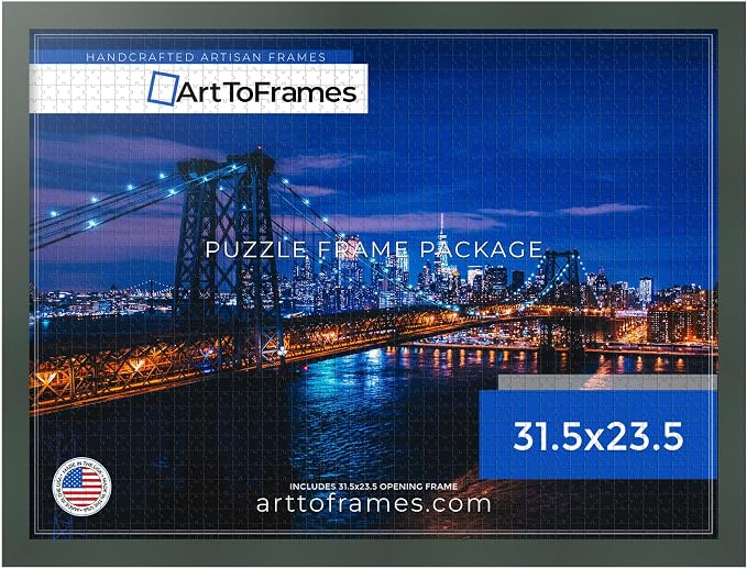 ArtToFrames Puzzle Frame for Buffalo Games 1500 Piece Jigsaw Puzzles, 31.5x23.5 Inch (80x60 cm), Fern Green Engineered Wood with Economy Acrylic, Ready to Hang Puzzle Display