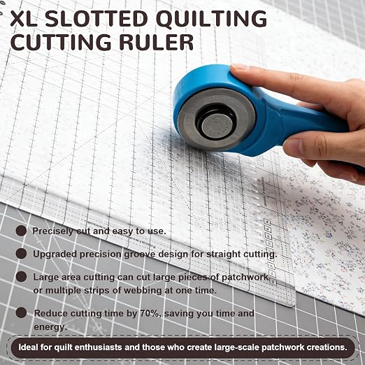XL Slotted Quilting Ruler, 17.75 x 22in Non-Slip Precise Quilting Template, Professional Sewing Strip Ruler Acrylic for Fabric Strip, Cutting, Sewing, Crafting, Patchwork Ruler & Template