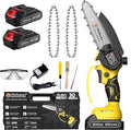 HOBUZA 6 Inch Brushless Mini Chainsaw, Lightweight One-Hand Saw for Pruning | 880W Brushless, Lightweight 1-Handed & Women-Friendly, 2x2.0Ah Batteries 4-6H Runtime, Auto Oiler, Safety Lock for Tree Work