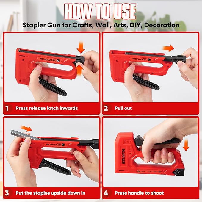 Light Duty Staple Gun for Wood, Red Upholstery Staple Gun Kit with 2000pcs JT21 Staples 1/4, 5/16, 3/8 inch and Staple Remover, Stapler Gun for Crafts, DIY, Classroom, Mothers Day Gift