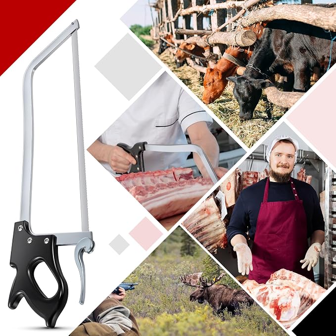 22 Inch Butcher Saw Meat and Bone, Professional Meat Processing Saw with Stainless Steel Blade, Quick Release Black Tightening Cam Comfort Handle, for Household, Processed Livestock and Game