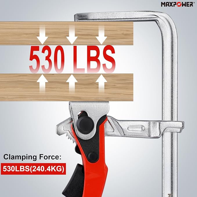 MAXPOWER Ratcheting Table Clamp, Quick Release Clamp For MFT and Guide Rail System, Bar Clamp with 7 7/8" Capacity x 2 3/8" Throat Depth, 530 lbs Clamping Force - 2 Pack