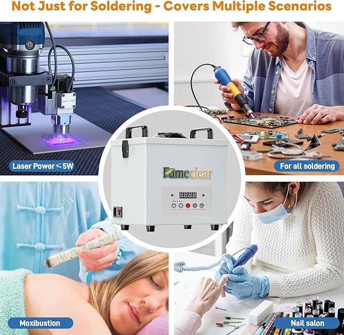 FumeClear Laser Fume Extractor - Powerful 100W Suction 200m³/h, With Remote Digital Display, 3-Stage Filtration System with 12PCS Filters for Laser Welding Smoke Absorption and Desktop Soldering